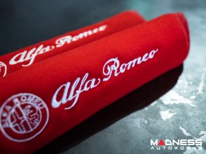 Seat Belt Shoulder Pads - set of 2 - Red w/ White Alfa Romeo Logo + Red Binding